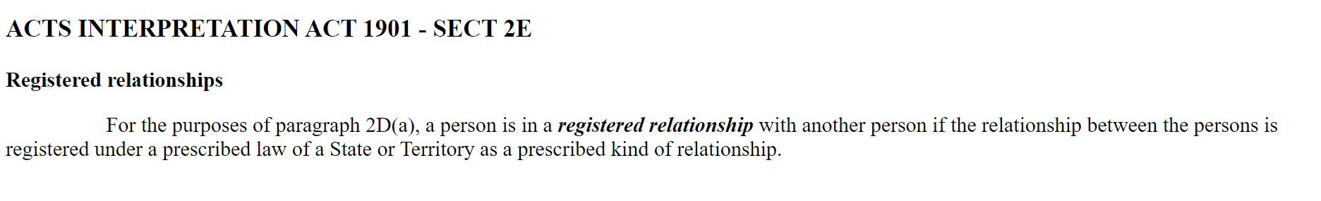 Acts Interpretation Act 1901, Section 2E: Registered Relationships definition