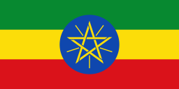 Ethiopian flag with a central emblem of a gold star within a blue circle.