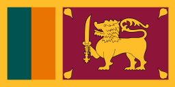 Sri Lanka's flag: a yellow lion holding a sword on a maroon background, flanked by vertical green and orange stripes.